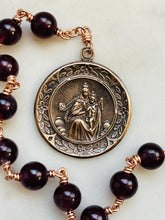 Load image into Gallery viewer, Memento Mori Rosary: Garnet, Ox Bone Skull, Bronze Scapular