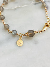 Load image into Gallery viewer, Labradorite Rosary Bracelet: 18k Gold Vermeil Our Lady of Sorrows Charm