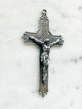 Load image into Gallery viewer, Floral Cross Crucifix Pendant - Sterling Silver - Antique Reproduction CeCeAgnes Rosary Parts