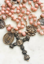 Load image into Gallery viewer, Miracle of Roses Saints - Rosary - Bronze and Pink Opal - CeCeAgnes