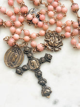 Load image into Gallery viewer, Miracle of Roses Saints - Rosary - Bronze and Pink Opal - CeCeAgnes