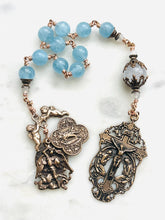 Load image into Gallery viewer, Angels Pocket Rosary - Aquamarine and Bronze - Archangels Rosary - Michael, Gabriel, Raphael CeCeAgnes