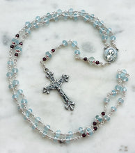 Load image into Gallery viewer, Petite Blue Topaz Rosary - Virgo Maria and Lilies Crucifix - All Sterling Silver CeCeAgnes