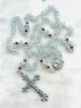 Load image into Gallery viewer, Petite Blue Topaz Rosary - Virgo Maria and Lilies Crucifix - All Sterling Silver CeCeAgnes