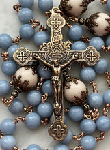 Load image into Gallery viewer, Large Bronze Rosary - Our Lady of Good Counsel - Angelite and Fossil Beads CeCeAgnes