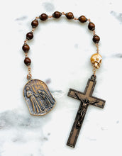Load image into Gallery viewer, Wire-Wrapped Wood and Bronze Single Decade Rosary – Saint Francis, Saint Elizabeth Medals