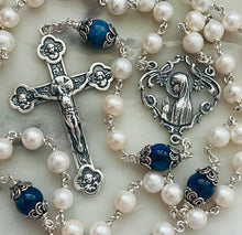 Load image into Gallery viewer, Heirloom Rosary - Sterling Silver - Freshwater Pearl and Kyanite