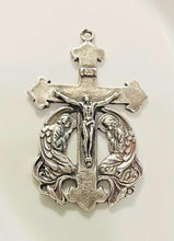 Load image into Gallery viewer, Crucifix Pendant with Angels: Sterling Silver Antique Reproduction Rosary Parts