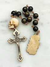 Load image into Gallery viewer, Memento Mori Rosary: Bronzite, Ox Bone Skull, Bronze Scapular
