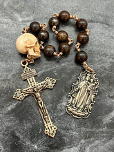 Load image into Gallery viewer, Memento Mori Rosary: Bronzite, Ox Bone Skull, Bronze Scapular