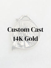 Load image into Gallery viewer, Custom Cast 14k Gold Large Saint Hubert Medal - Boar’s Head Back
