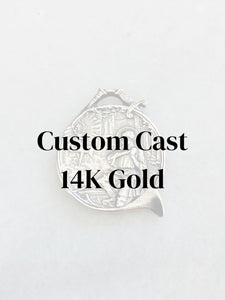 Custom Cast 14k Gold Large Saint Hubert Medal - Boar’s Head Back