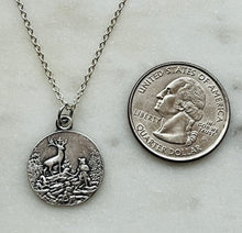 Load image into Gallery viewer, Sterling Silver Necklace - Small Saint Hubert Kneeling - French Script Back
