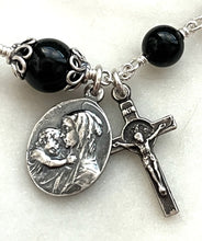 Load image into Gallery viewer, Tourmaline Rosary Bracelet - All Sterling - Wire-wrapped Madonna and Child Saint Benedict

