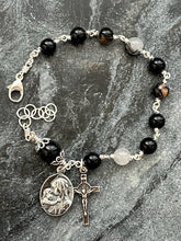 Load image into Gallery viewer, Tourmaline Rosary Bracelet - All Sterling - Wire-wrapped Madonna and Child Saint Benedict
