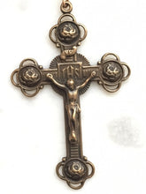 Load image into Gallery viewer, Four Roses Crucifix Pendant -  Bronze - Antique Reproduction 471 CeCeAgnes Rosary Parts
