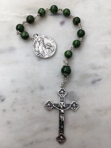 Sterling Silver Pocket Rosary - St. Peter and St. Paul - Chrome Diopside Gemstones - Beautiful Crucifix - Single Decade Rosary