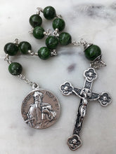 Load image into Gallery viewer, Sterling Silver Pocket Rosary - St. Peter and St. Paul - Chrome Diopside Gemstones - Beautiful Crucifix - Single Decade Rosary
