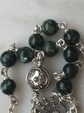 Load image into Gallery viewer, Pocket Servite Rosary - Seraphinite Gemstones - Sterling and Sterling Silver - Seven Sorrows Chaplet - Our Lady of Sorrows CeCeAgnes
