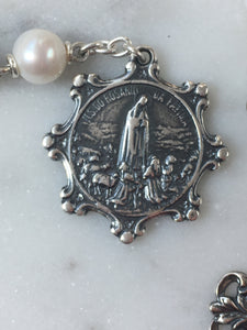 Sterling Pocket Rosary - Our Lady of Fatima Tenner - Freshwater Pearl - Beautiful Crucifix - One Single Decade Rosary