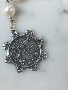 Sterling Pocket Rosary - Our Lady of Fatima Tenner - Freshwater Pearl - Beautiful Crucifix - One Single Decade Rosary