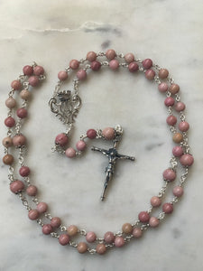 Rhodonite Gemstone Spanish Style Rosary - Sterling Silver Medals - Reproductions of Antique Spanish Medals CeCeAgnes