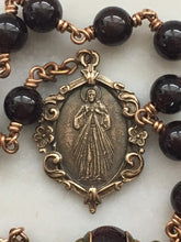 Load image into Gallery viewer, Divine Mercy Chaplet Pocket Rosary - Garnet Gemstones and Bronze - Pardon Crucifix - Single Decade Rosary CeCeAgnes
