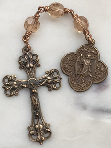 Bronze and Crystal 3 Hail Mary Chaplet - St. Raphael - First Communion - Eucharist CeCeAgnes