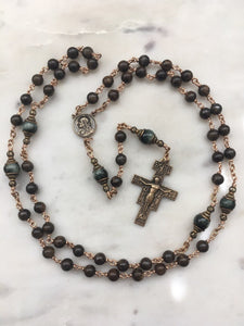 Bronze Franciscan Rosary - Saint Francis - Bronzite - Brown and Green Gemstones - San Damiano Crucifix CeCeAgnes