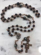 Load image into Gallery viewer, Bronze Franciscan Rosary - Saint Francis - Bronzite - Brown and Green Gemstones - San Damiano Crucifix CeCeAgnes
