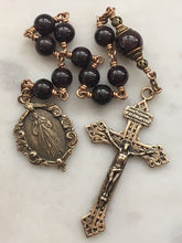 Load image into Gallery viewer, Divine Mercy Chaplet Pocket Rosary - Garnet Gemstones and Bronze - Pardon Crucifix - Single Decade Rosary CeCeAgnes
