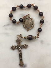 Load image into Gallery viewer, Divine Mercy Chaplet Pocket Rosary - Garnet Gemstones and Bronze - Pardon Crucifix - Single Decade Rosary CeCeAgnes
