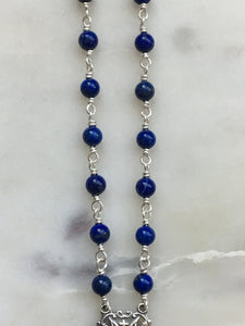 Madonna and Child Necklace - Lapis Gemstones - Sterling Silver - Virgin Mary - Mother of God Pendant