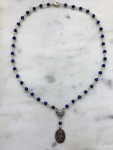 Load image into Gallery viewer, Madonna and Child Necklace - Lapis Gemstones - Sterling Silver - Virgin Mary - Mother of God Pendant
