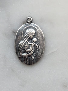 Madonna and Child Necklace - Lapis Gemstones - Sterling Silver - Virgin Mary - Mother of God Pendant