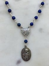 Load image into Gallery viewer, Madonna and Child Necklace - Lapis Gemstones - Sterling Silver - Virgin Mary - Mother of God Pendant
