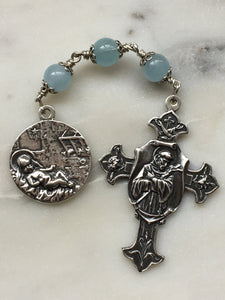 Christmas Chaplet - Saint Francis and First Nativity - Sterling and Sterling Silver - Aquamarine - Beautiful!! CeCeAgnes