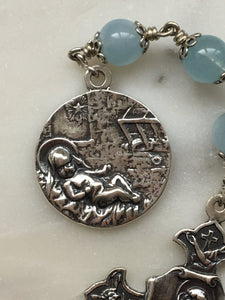 Christmas Chaplet - Saint Francis and First Nativity - Sterling and Sterling Silver - Aquamarine - Beautiful!! CeCeAgnes