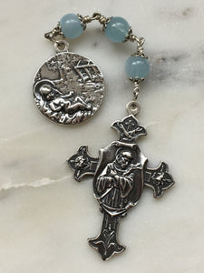 Christmas Chaplet - Saint Francis and First Nativity - Sterling and Sterling Silver - Aquamarine - Beautiful!! CeCeAgnes