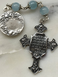 Christmas Chaplet - Saint Francis and First Nativity - Sterling and Sterling Silver - Aquamarine - Beautiful!! CeCeAgnes