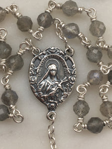 Saint Therese Chaplet - Faceted Labradorite  - Roses Crucifix - Sterling Silver CeCeAgnes