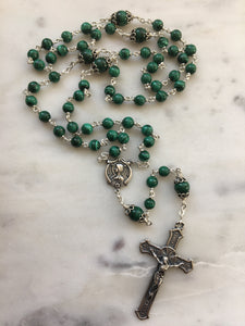 Beautiful Rosary - Malachite Gemstones - wire-wrapped - Sterling Silver CeCeAgnes