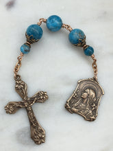 Load image into Gallery viewer, Three Hail Mary Chaplet - Mary with Lilies - Apatite and Bronze CeCeAgnes
