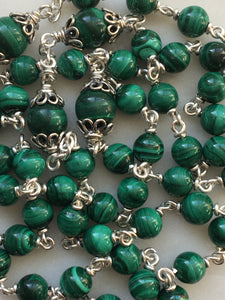 Beautiful Rosary - Malachite Gemstones - wire-wrapped - Sterling Silver CeCeAgnes