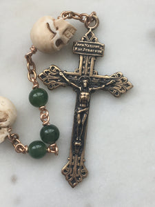 Memento Mori Rosary - Russian Jade and Bronze - Holy Face of Jesus and Pardon Crucifix