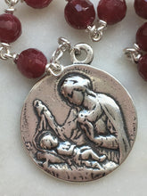 Load image into Gallery viewer, Sterling Silver Pocket Rosary: AAA Ruby Gemstones, Crucifix
