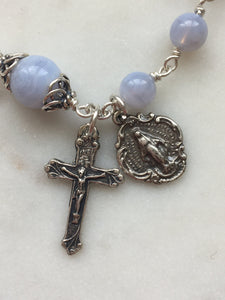 Blue Lace Agate Rosary Bracelet - All Sterling - Wire-wrapped CeCeAgnes