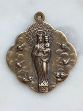 Load image into Gallery viewer, Our Lady of the Pillar Medal Bronze Mary with Angels, Antique Reproduction Rosary Parts
