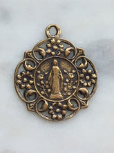 Load image into Gallery viewer, Medal - Mary with Flowers - Bronze or Sterling Silver - Antique Reproduction 058 CeCeAgnes Rosary Parts
