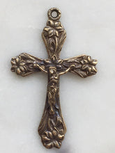Load image into Gallery viewer, Lilies Crucifix Pendant -  Bronze - Antique French Reproduction 1162 CeCeAgnes Rosary Parts
